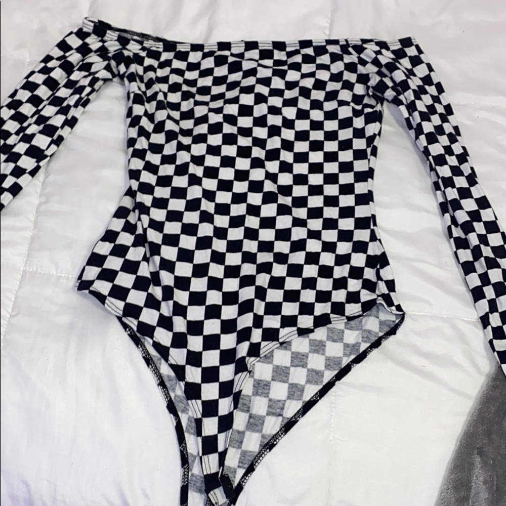 black and white checkered off the shoulder